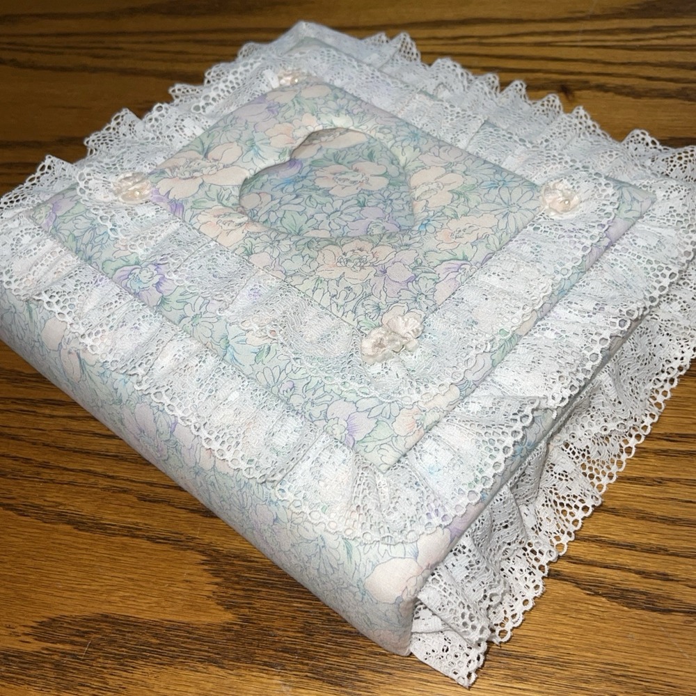 Vintage 1980s Handmade Fabric Photo Album Floral Heart Cover Photo Window
